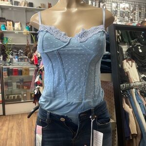 Light Blue Lace-Trim Bustier Top - Women